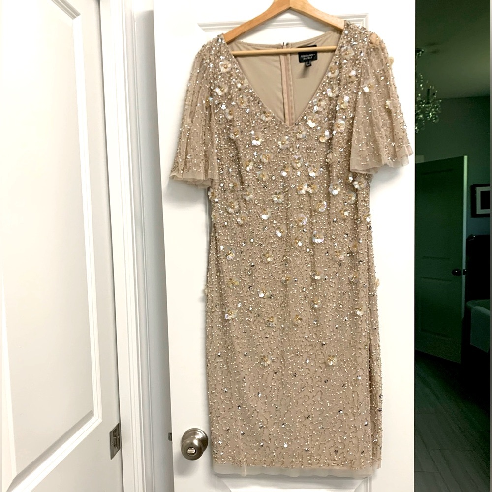 Adrianna Papell blush beads & sequin cocktail dress